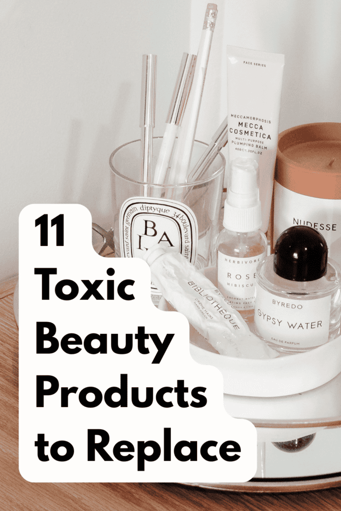 clean beauty products arranged on a vanity with natural light