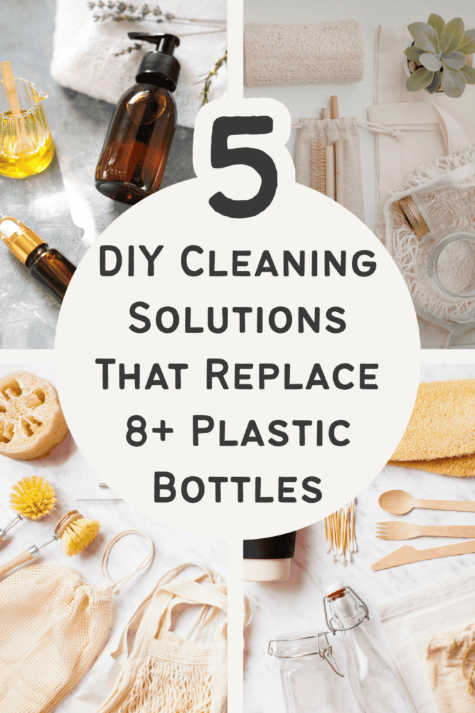 reusable cloths and glass bottles for zero waste cleaning at home